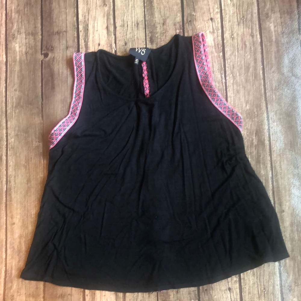 W5 Sleeveless Black Boho Top Sz M